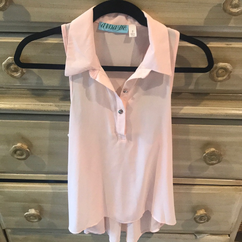 Light pink high-low shirt ~ gold studded buttons